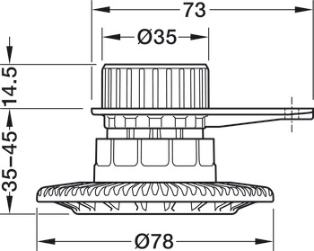 螺丝锁定脚钉, 带安装支架，适用于 Häfele AXILO<sup>®</sup> 78 底座系统