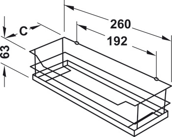 Built-in basket, closed on all sides, 260 x 63 mm (W x H)