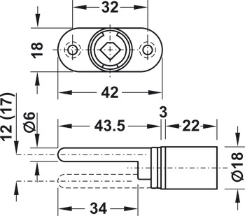 Central rotary lock case, Häfele Symo, with 2-sided mounting plate