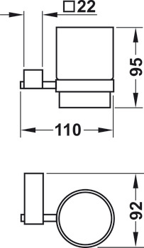 Tumbler holder, with glass tumbler, square series, for screw fixing