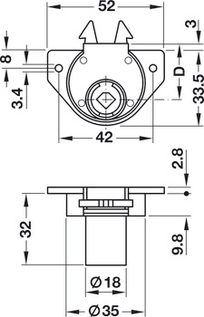 Roller shutter mortise lock, Häfele Symo, backset 22 mm