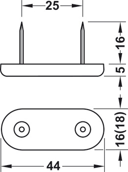 Furniture glide, height 5 mm, plastic, for knocking in