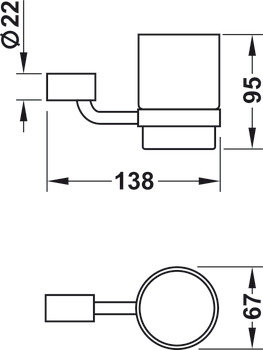 Tumbler holder, with glass tumbler, round series, for screw fixing