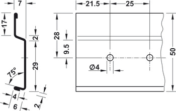 Hook-in profile, panel mounting system, horizontal