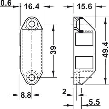 Magnetic catch, pull 4.0 kg, for screw fixing, square