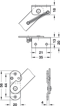 Lid stay, with joint, for wooden flaps