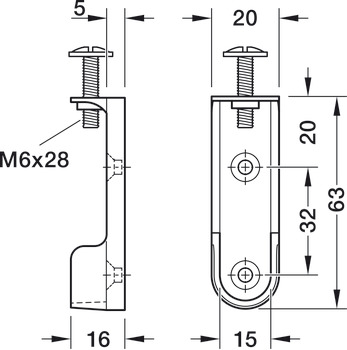 Rail end support, For OVA wardrobe rail 30 x 15 mm