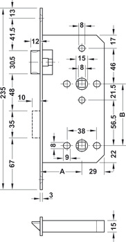 Mortise lock, for hinged doors, Startec, bathroom/WC