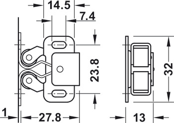 Twin roller catch, For screw fixing, steel