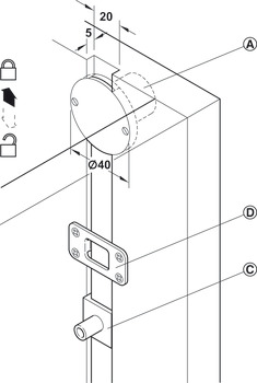 Central locking system, Häfele Symo, with locking bar