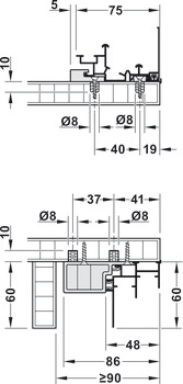 Double Guide Track, For Häfele Slido F-Line44 80A